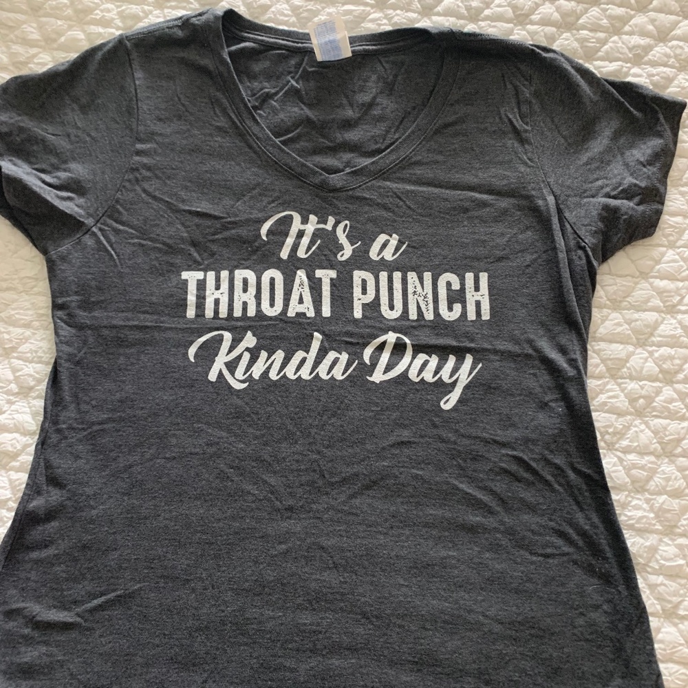 Gray V neck t shirt THROAT PUNCH